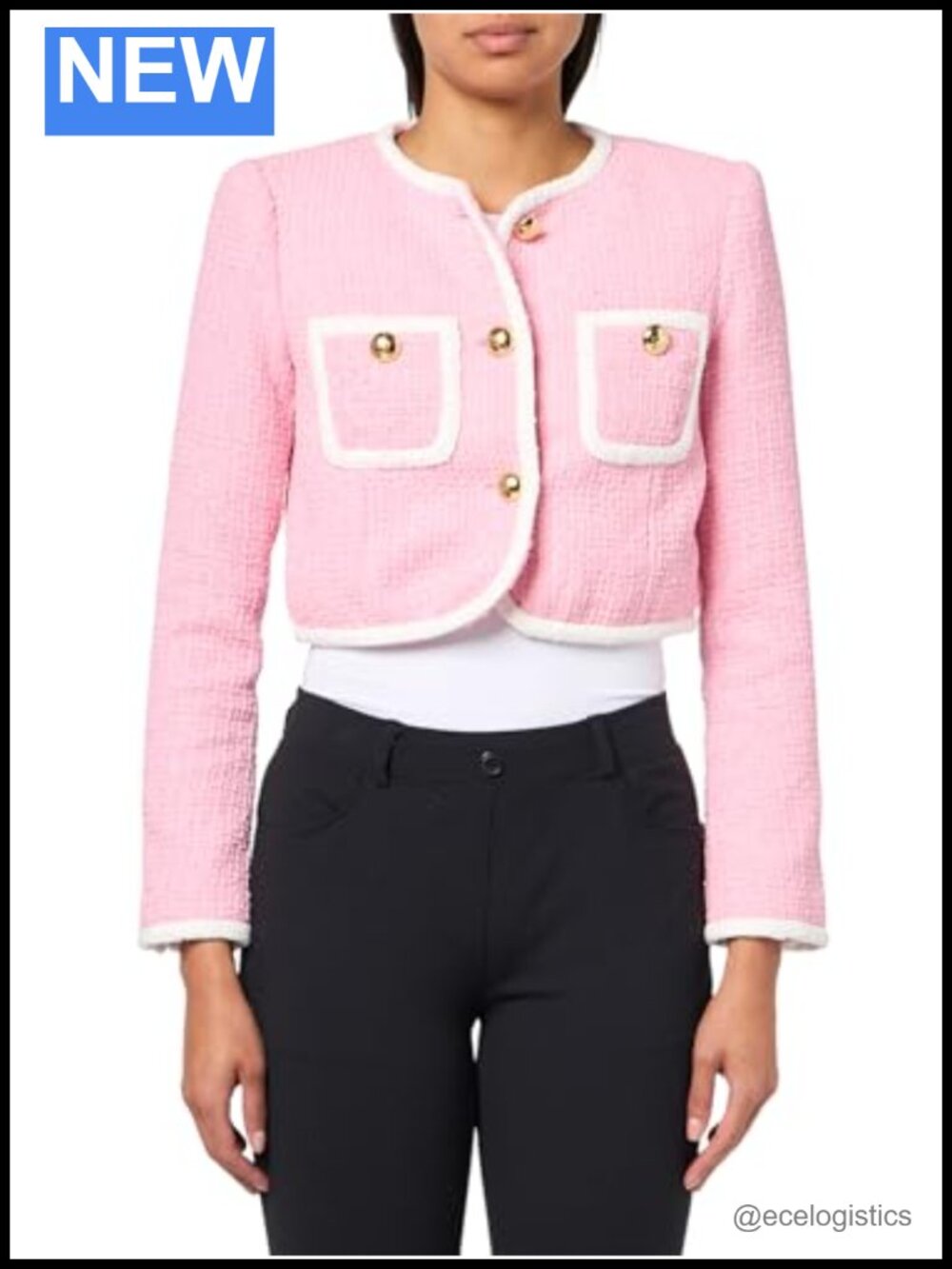 Button Closure Shoulder Pad Contrast Jacket Polyester Floral